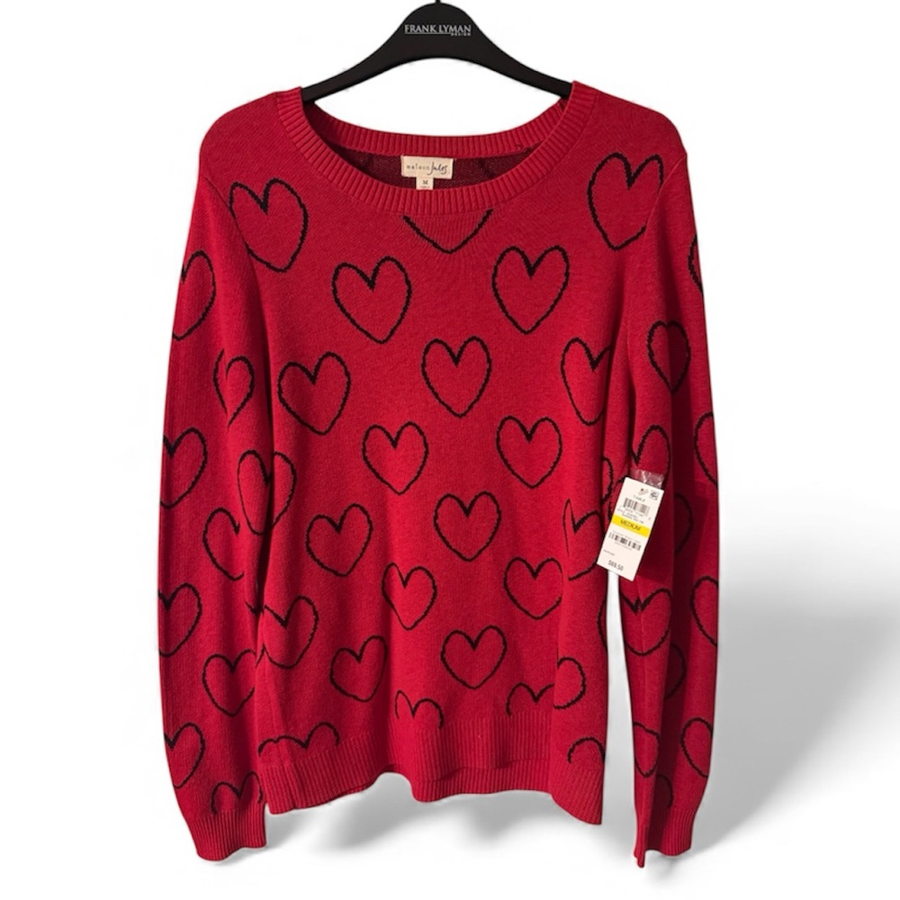 Madison Jules Design Red Heart Sweater size M, long sleeve stretchy new w tags